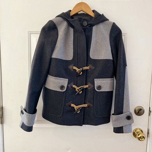 J.Crew Woman's Black/Grey Wool Outdoor Duffle Toggle Short Coat Sz 0 - Picture 2 of 11